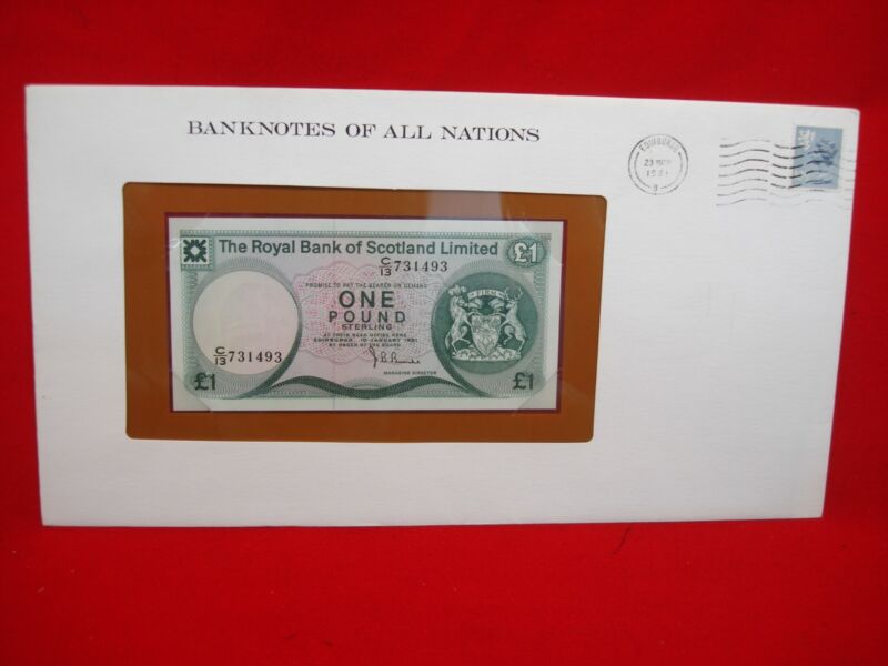 1981 Royal Bank of Scotland £1 Crisp UNC Note with Edinburgh Cancel in Display Envelope