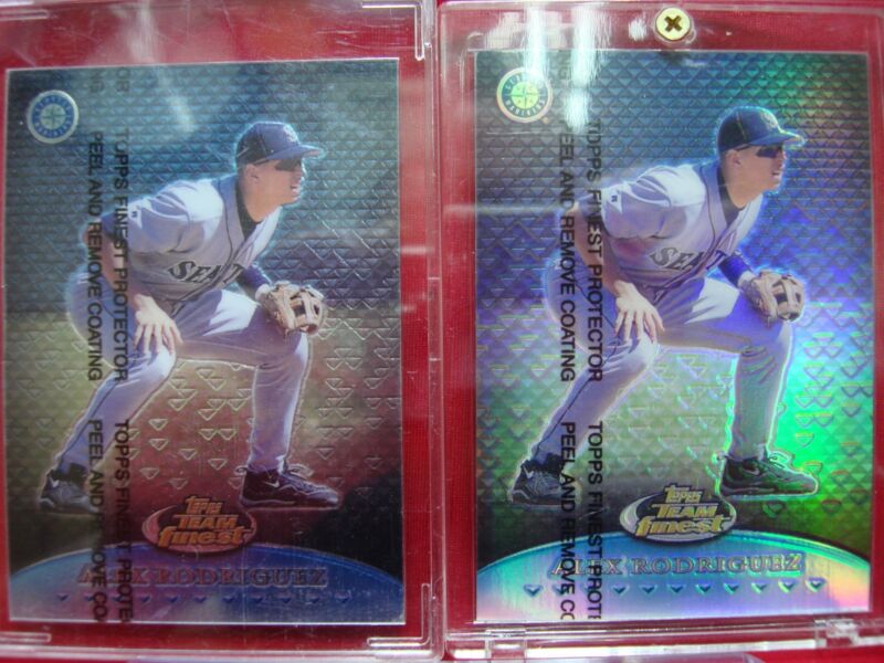 1999 Topps Finest Alex Rodriguez baseball cards (base and blue refractor), Seattle Mariners, NM/MT condition