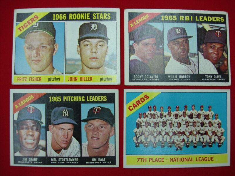 Vintage 1966 Topps Baseball Cards - St. Louis Cardinals Team Card + 3 More