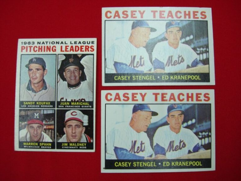 1964 Topps Stars baseball cards of Sandy Koufax, Juan Marichal, and Warren Spahn