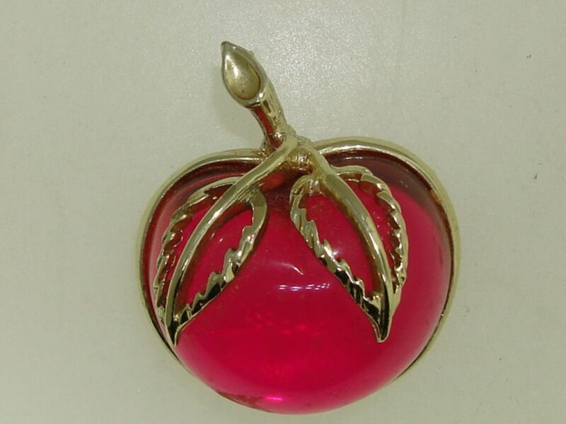 Vintage Sarah Coventry red and pink lucite cherry pin brooch