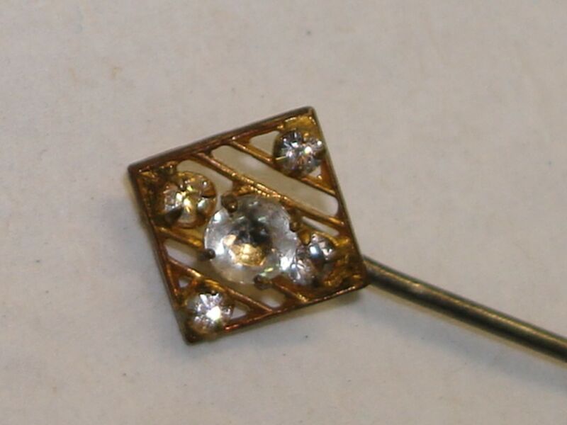 Vintage gold washed stick pin with sparkling paste stones, Victorian era antique