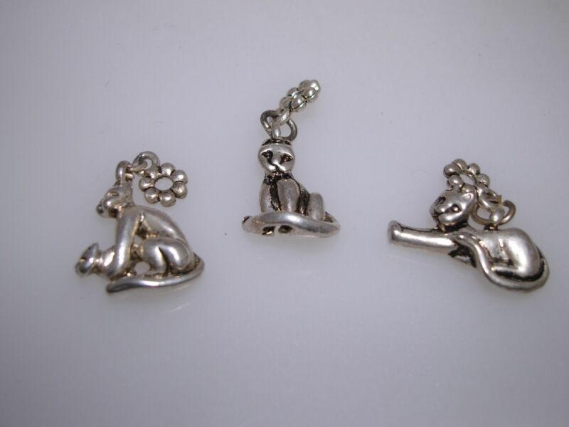 Vintage Sterling Silver Cat Charms (Set of 3)