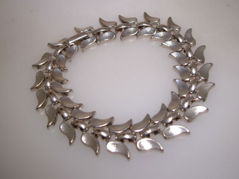 Vintage Trifari Silver Leaf Bracelet - 1960s Crown Signed