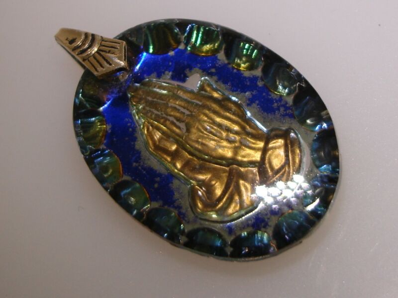 Vintage 1940s Lucite Praying Hands Pendant with Gold Accents