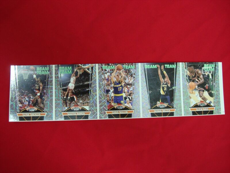 1992 Topps Stadium Club Beam Team uncut strip featuring Scottie Pippen and Reggie Miller