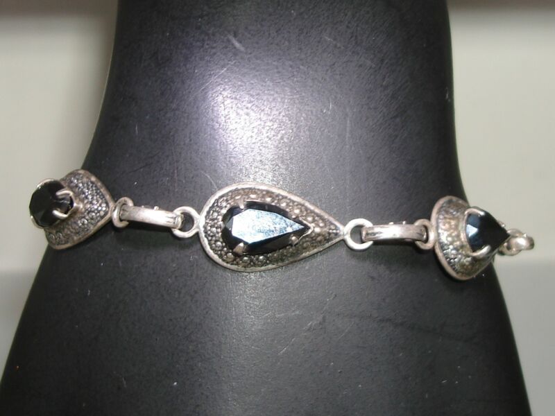 Vintage Sterling Silver Hematite Bracelet | 5 Carat Faceted Gemstones