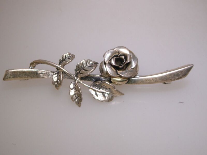 Vintage 1950s Beau Sterling Silver Rose Brooch Pin