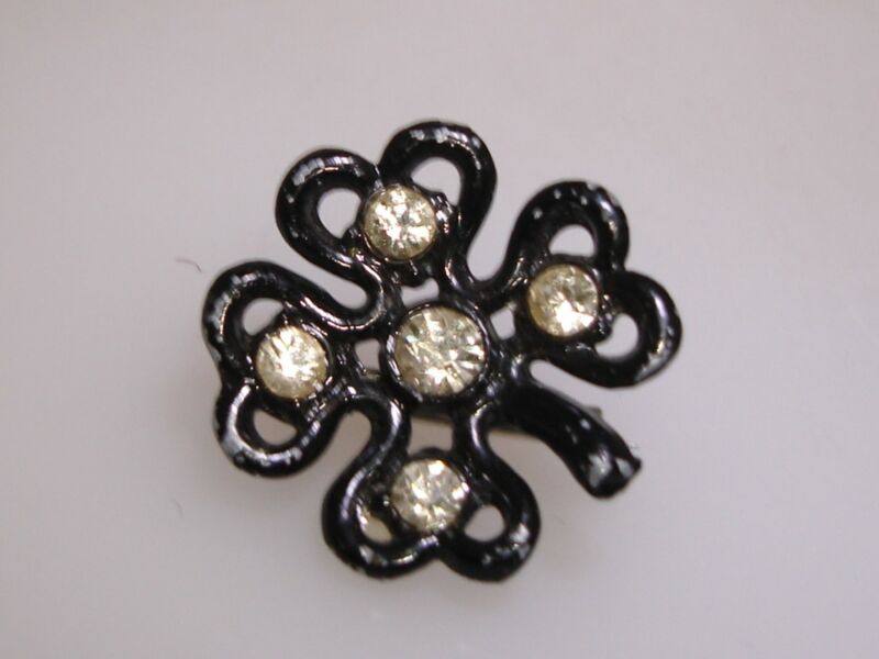 Vintage Art Deco rhinestone four-leaf clover pin
