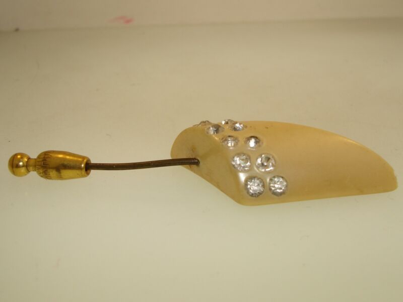 Art Deco rhinestone stick pin, 1930s-40s celluloid