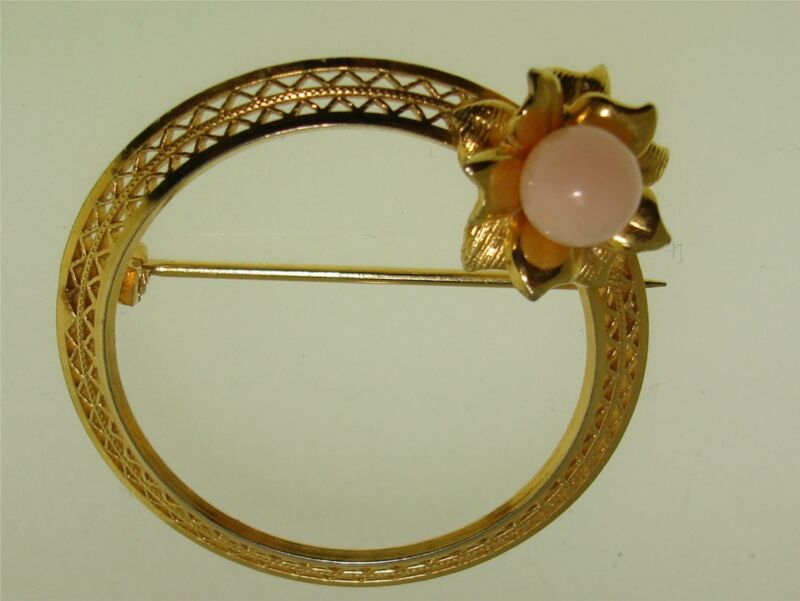 Vintage gold-filled filigree pin with faux coral floral accent