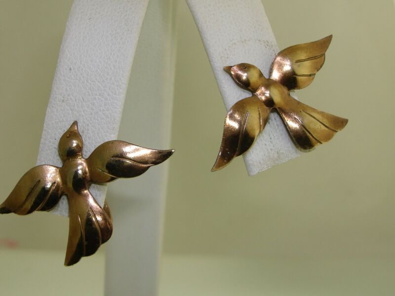 Antique gold-plated blue bird earrings from the 1920s-40s