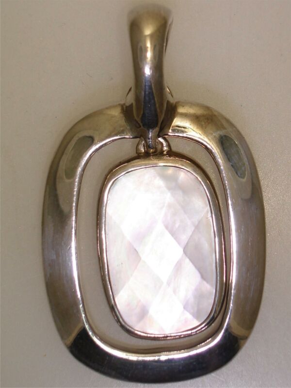 Vintage ESPO Sterling Silver MOP Pendant - Carved Iridescent Design (1970s-80s)