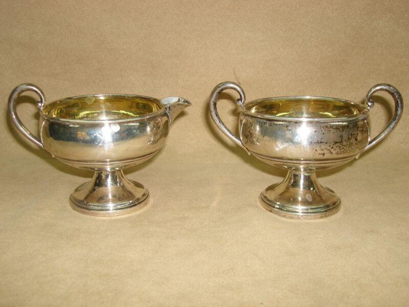 Antique Hamilton Sterling Silver Sugar & Creamer Set - Weighted, Gold Washed