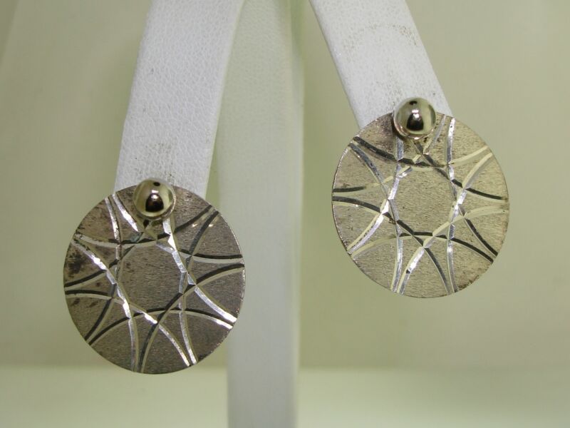 Vintage Mexico Eagle Mark Sterling Silver Disc & Stud Earrings (925)