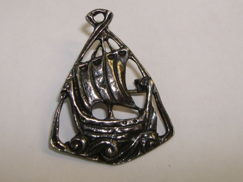 Vintage 1954 Sterling Silver Viking Ship Pin by Cook & Holland