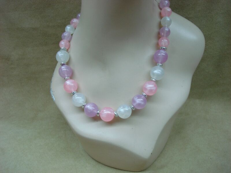 Vintage 1960s lucite bead necklace in pink, lavender, and white