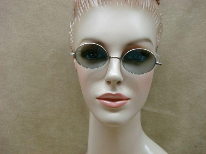 Vintage silver wire rim sunglasses, Lennon style with gray glass lenses