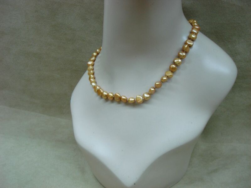 Golden Freshwater Baroque Pearl Choker Necklace in Sterling Silver (925)