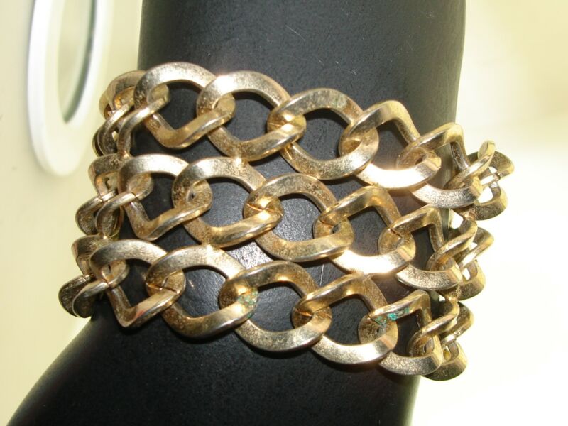 Vintage gold tone wide triple chain bracelet, 1950s-60s
