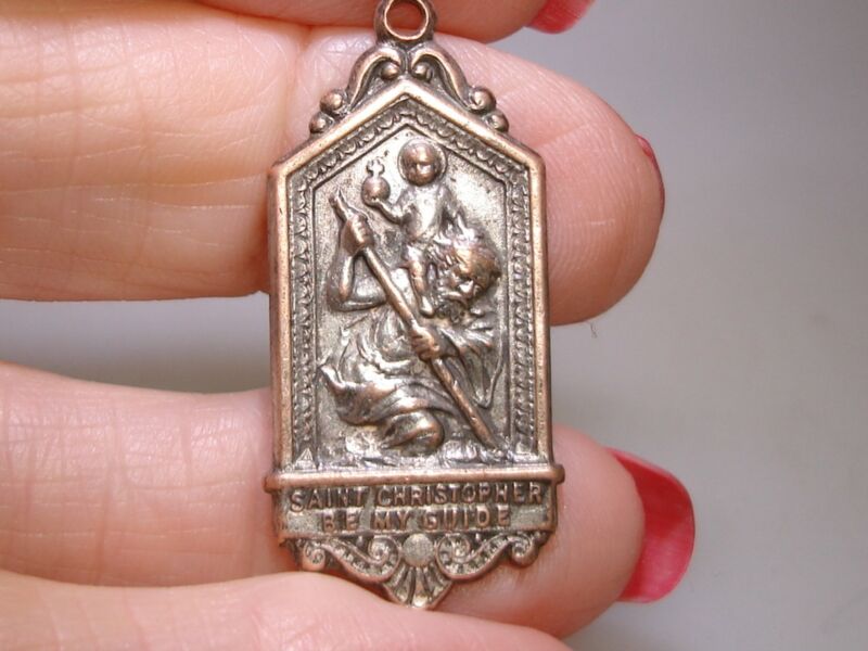 Vintage silver-washed St. Christopher medal with ornate design