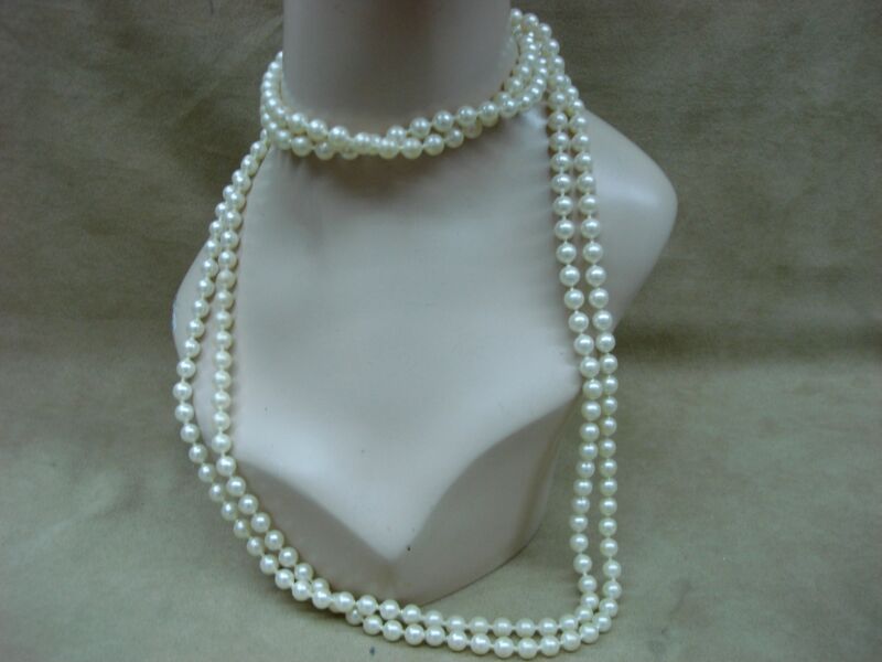 Vintage cream faux pearl necklace, 84 inches long
