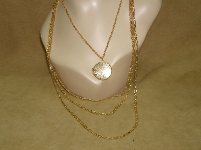 Vintage gold-tone multi-chain locket necklace (1970s-80s)