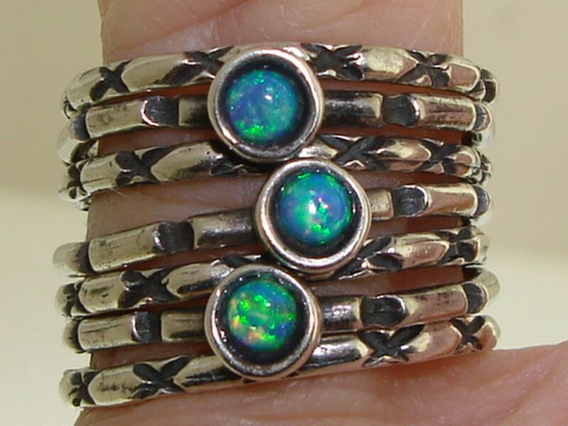 Signed YAM Sterling Silver Fiery Opal Multi-Band Ring (Size 5)