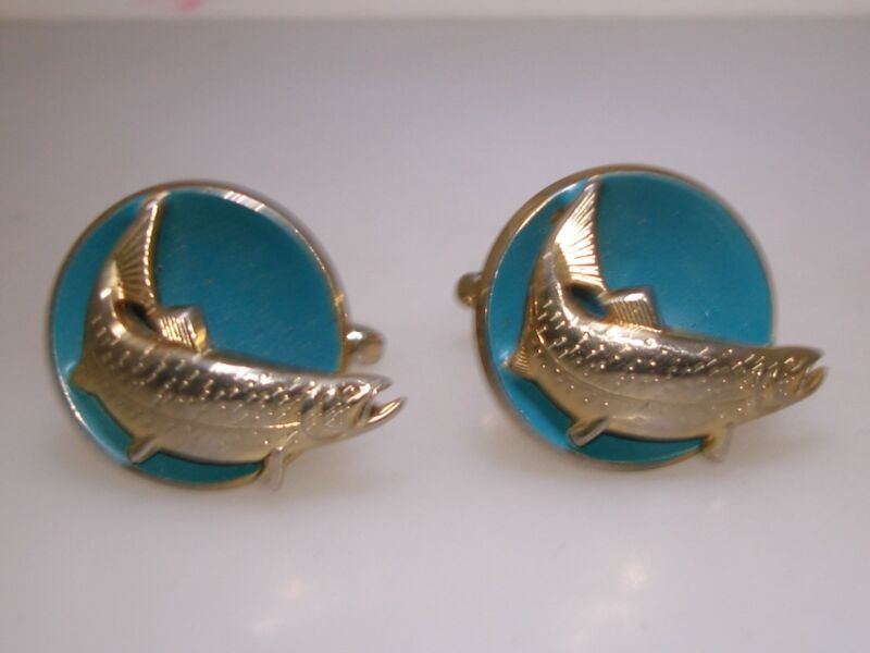 Vintage 1960s Hickok Trout Fish Enamel Cufflinks