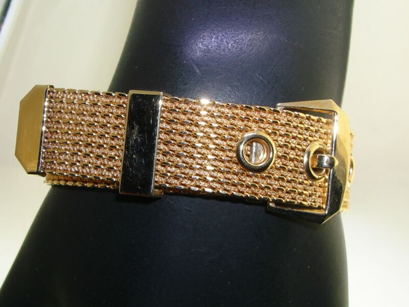 Vintage 1980s gold-tone mesh buckle bracelet