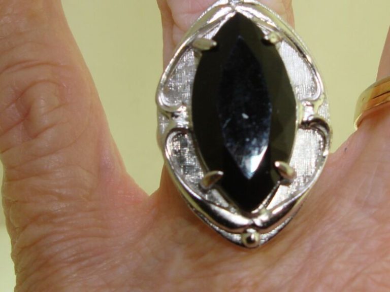 Vintage Whiting & Davis Silver Onyx Ring, 1960s-70s Designer Jewelry Size 5 1/2