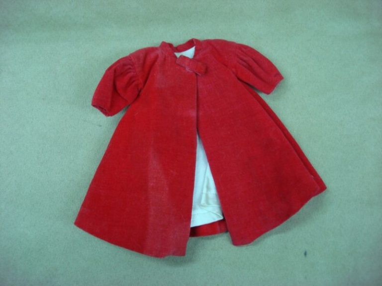 Vintage Barbie red velvet coat, #939, original bow and snaps, 1962-1965