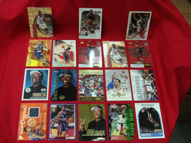 Steve Francis rookie and second-year basketball card lot, including a Gallery Originals Player Worn Jersey Patch (#GO4)