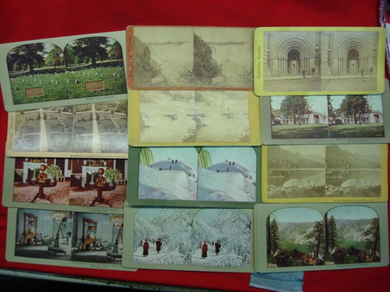 Vintage stereo view cards featuring iconic American landmarks and destinations