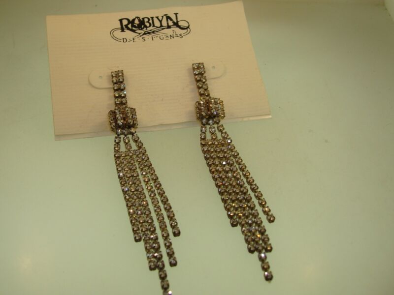 Vintage Roblyn Designs Rhinestone Fringe Dangle Earrings