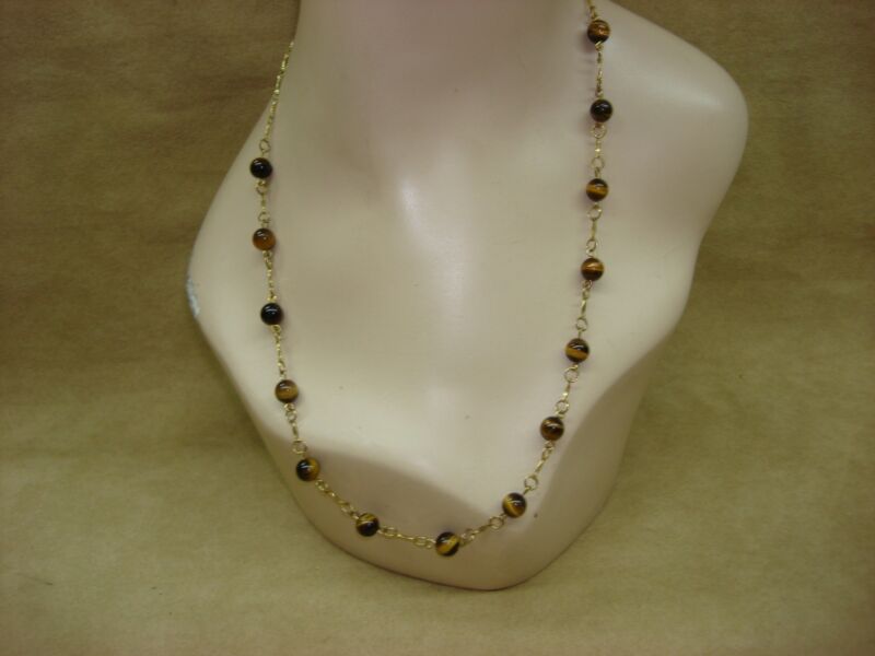 Vintage gold-tone tiger's eye bead necklace