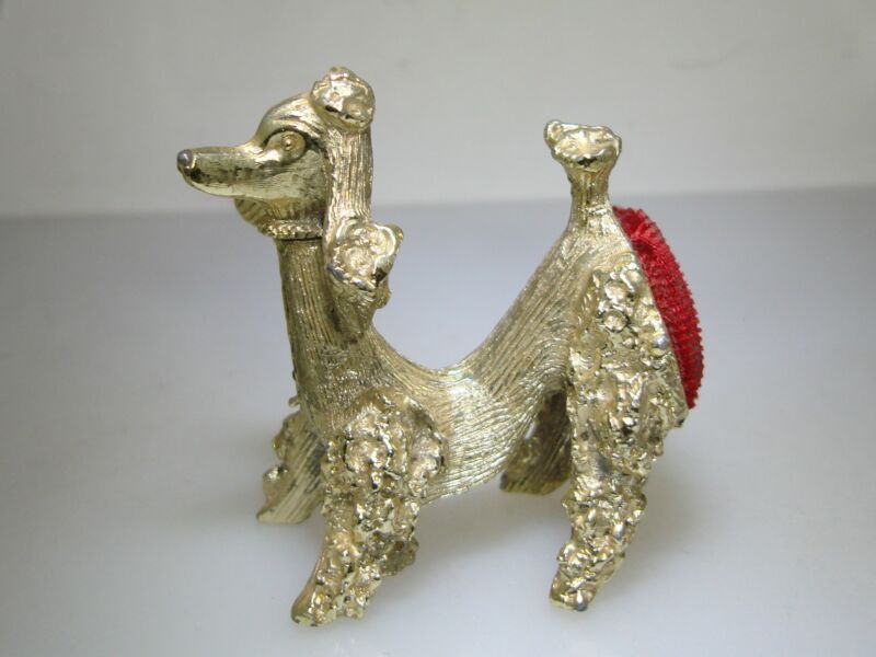 Vintage gold-tone poodle pin cushion