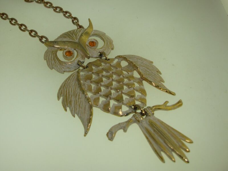 Vintage 1960s gold tone enamel rhinestone pendant necklace