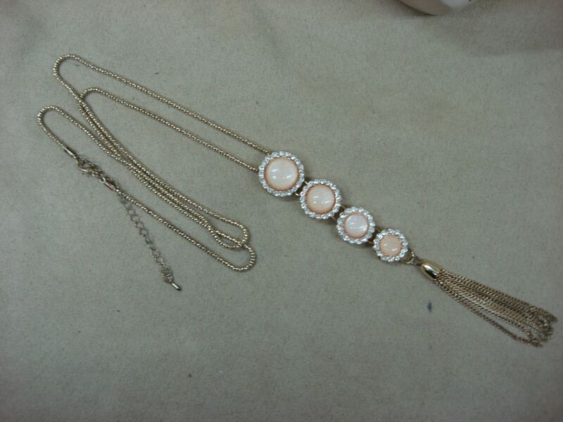 Vintage gold snake chain necklace with rhinestone pendant and fringe