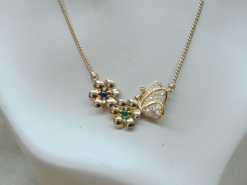 Vintage Gold-Plated Sapphire, Chrysoprase & Quartz Necklace | 3M Maker's Mark