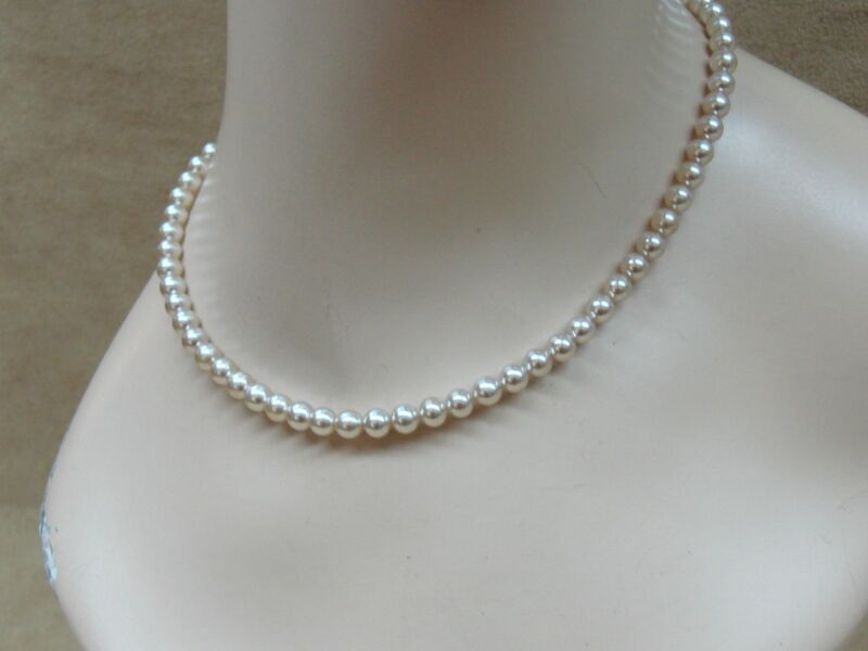 Vintage cream gray faux pearl necklace with sterling silver filigree clasp