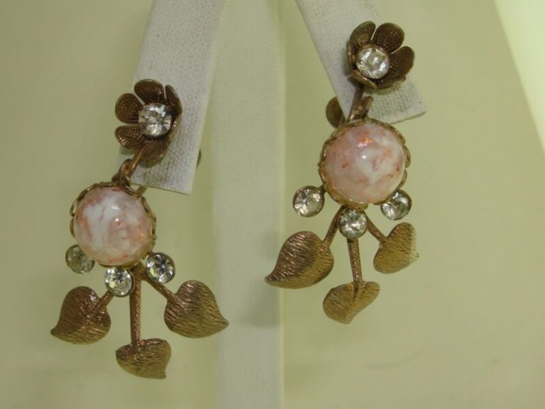 Vintage 1950s-60s foiled art glass and rhinestone dangle earrings