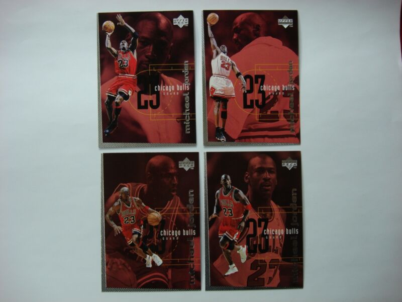 Set of four 1999-00 Upper Deck Michael Jordan Checklist Cards (#174, #175, #310, and #311) in good condition.