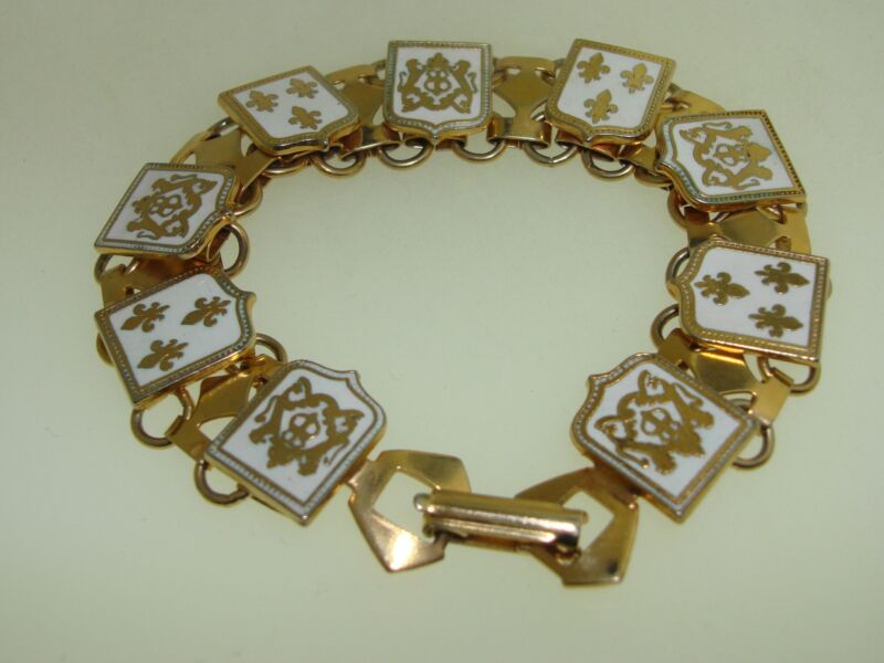 Vintage 1960s white enamel shield bracelet