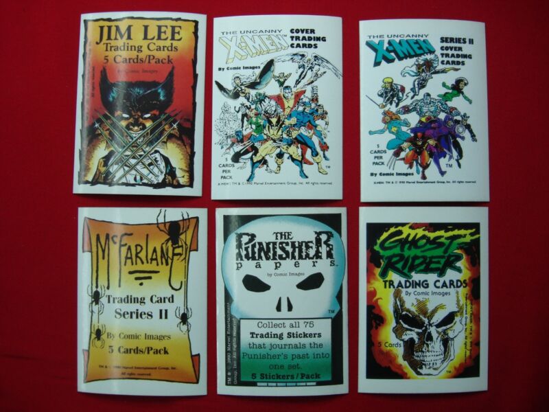 Set of 6 rare 1990 Marvel header stickers for card collecting
