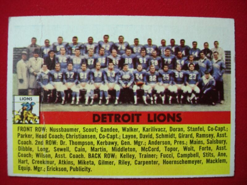 1956 Topps Detroit Lions Football Team Card #92