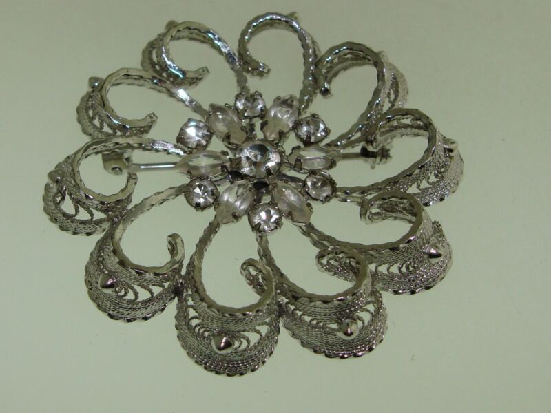 Vintage Am Lee sterling silver rhinestone pin brooch