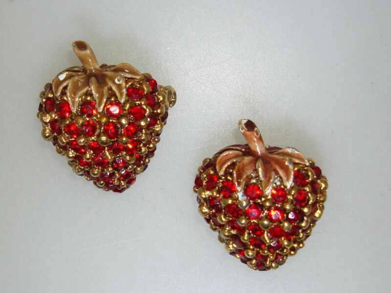 Vintage red rhinestone strawberry pin set