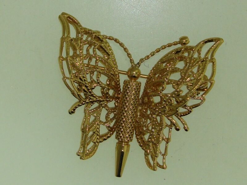 Vintage Monet gold-tone filigree butterfly pin, estate find from the 1970s or 1980s