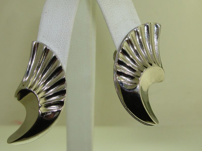 Signed Marino Mid-Century Modern Screw Back Earrings - Vintage Silver
